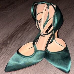 Luxurious Green Satin Heels with Ankle Strap